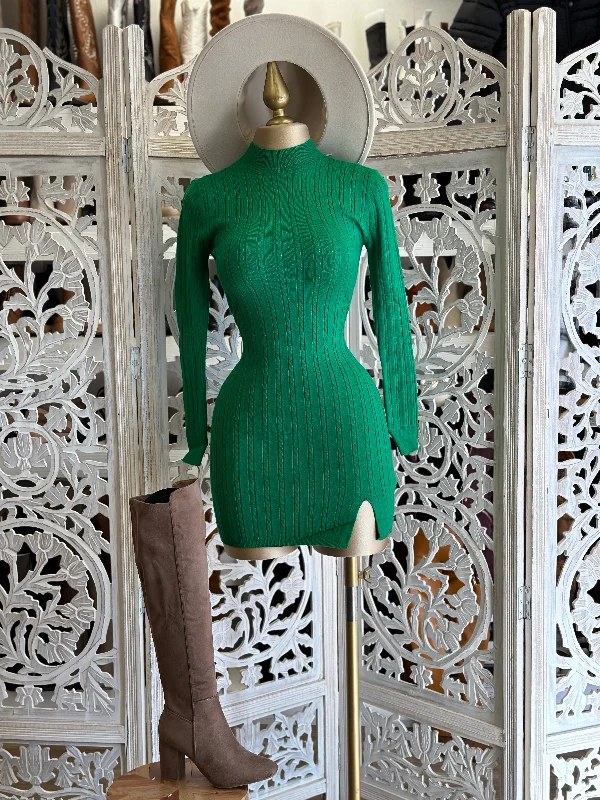 Sea Green Sweater Mock Neck Mini Dress Long Sweater Short Sweater Cropped Sweater