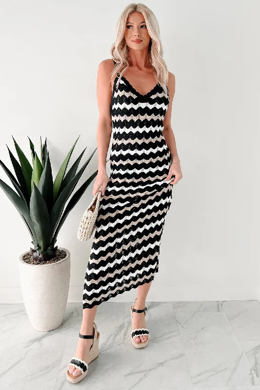 Simply Striped Sweater Knit Maxi Dress (Black Combo) Denim Fabric Leather Fabric Suede Fabric