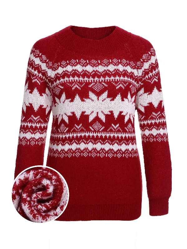 Red 1950s Fair Isle Christmas Sweater Glossy Satin Silk