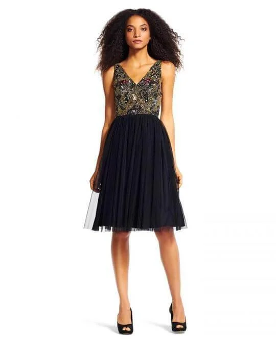Adrianna Papell AP1E200305 Short Sleeveless Cocktail Party Dress Tunics Chic elegant
