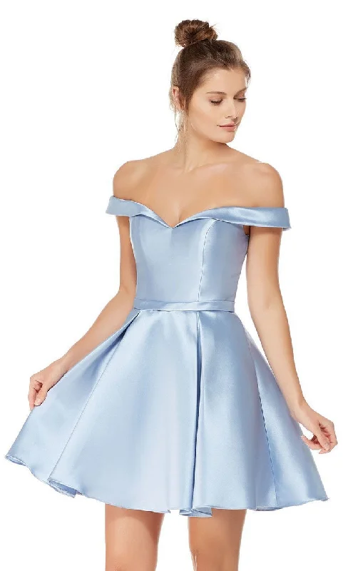 Alyce Paris - Off Shoulder Slight V-bustline Short Party Dress 3766SC Tunics Practical durable