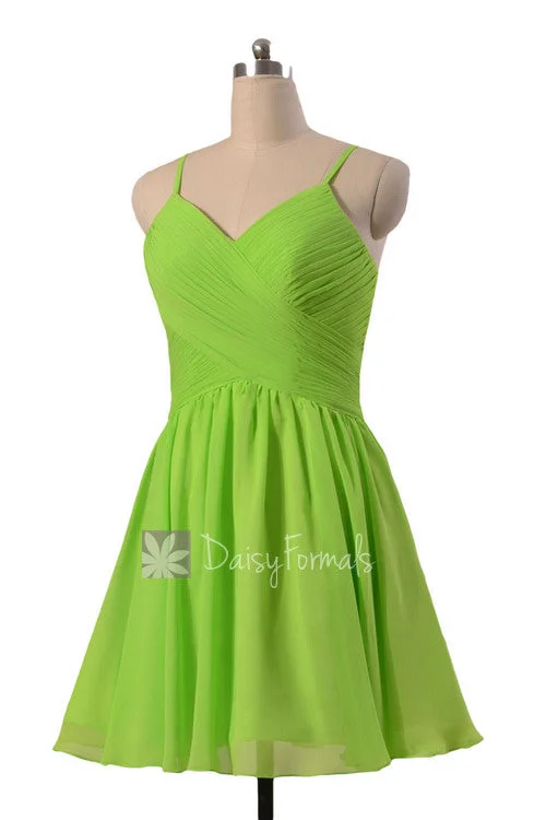 Beautiful Chiffon Cocktail Dress Yellow Green Mini Skirt Bridal Party Dress(BM8515N) Turtleneck Neckline Stylish