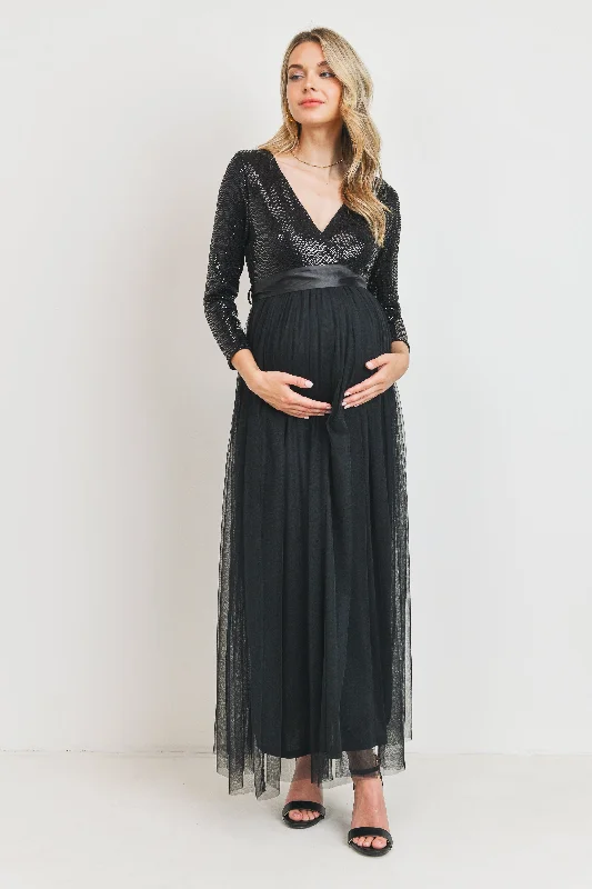 Black Sequin Maternity Party Dress Tunics Silk luxurious