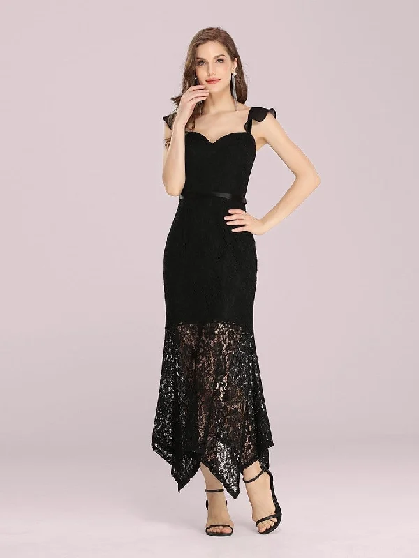 Elegant Casual Tea-Length Lace Bodycon Party Dress A-Line Day Work