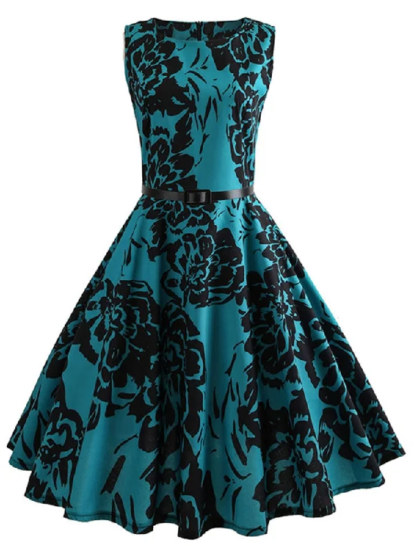 BerriesJam - Floral Print Vintage Elegant Swing Rockabilly Party Dress Tunics Versatile functional