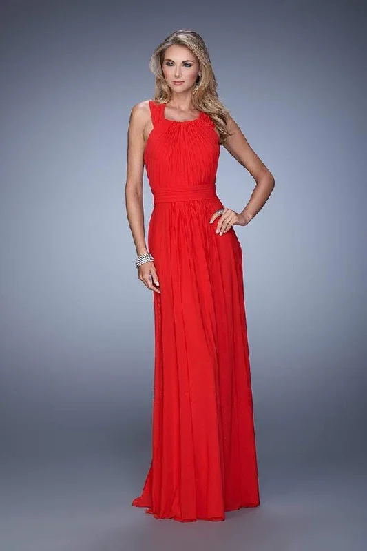 La Femme - Adjustable Strap Ruched Evening Gown 20765SC- 1 pc Red In Size 12 Available Tunics Trendy modern