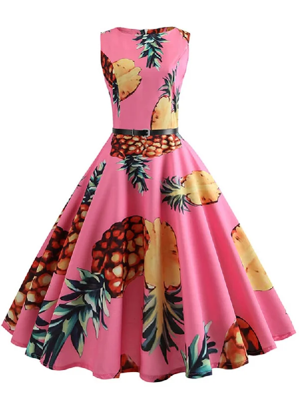 BerriesJam - 2024 Pineapple Print Pin Up Sleeveless A-Line Midi Party Dress Tunics Sophisticated sleek
