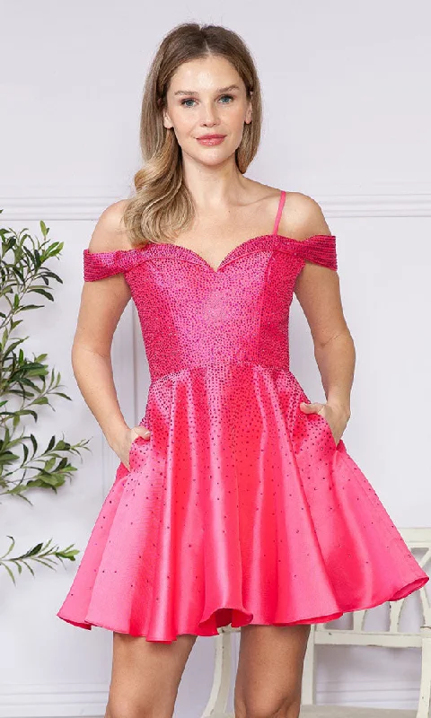 Beaded Off-the-Shoulder Short Party Dress 9238 High-Low Hemline Casual