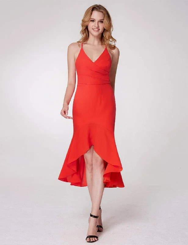 Sexy Orange Open Back High Low Party Dress Pleated Skirt Elegant