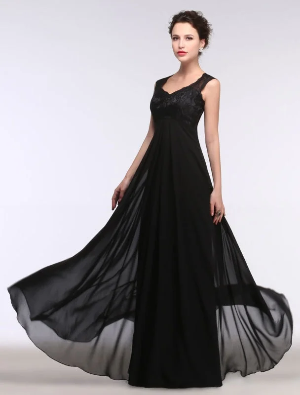 Black Evening Dress Lace Sweatheart Maxi Party Dress A Line Sleeveless Floor Length Mother'S Dress Tunics Sale discount