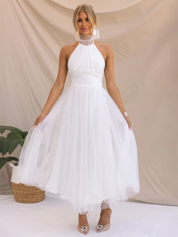 Blue Zone Planet | Desiree's Halter Neck Mesh Turtleneck Party Dress Tunics Timeless classic