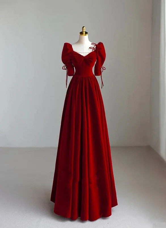 Charming A-line Velvet Long Party Dress, A-line Floor Length Wedding Party Dress Tunics Practical easy-care