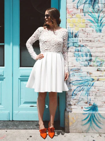 Charming Lace Long Sleeves Prom Dress Short Wedding Party Dress OM203 Tunics Canvas sturdy