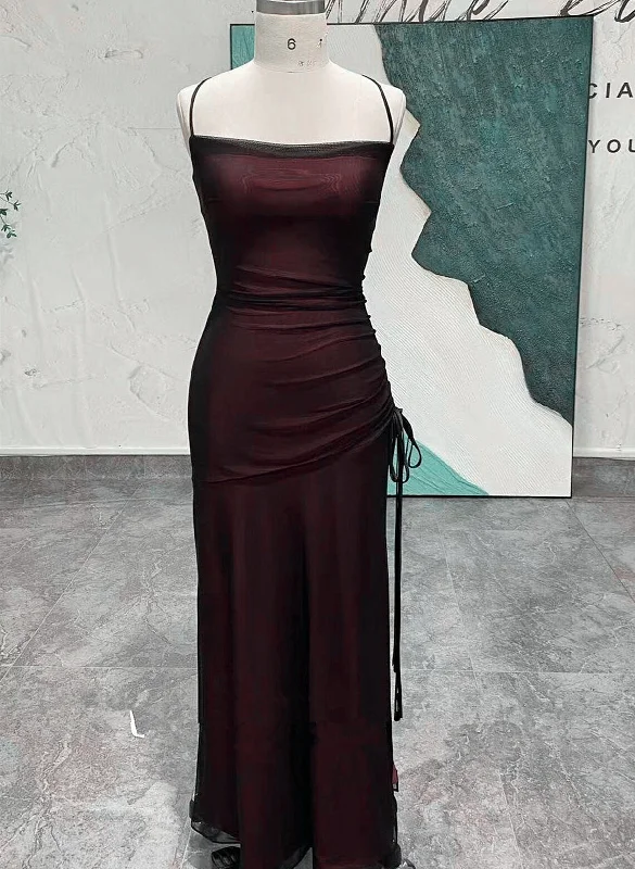 Chic Black and Red Long Cross Back Party Dress, Black and Red Wedding Party Dress A-Line Day Work