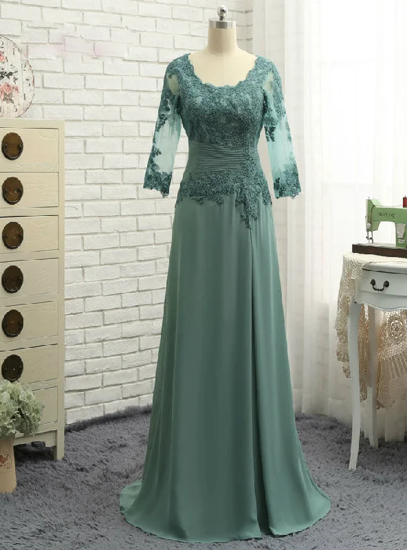 Chic Plus Size Green Mother Of The Bride Dresses A-line V-neck Chiffon Lace Wedding Party Dress Tunics New arrival