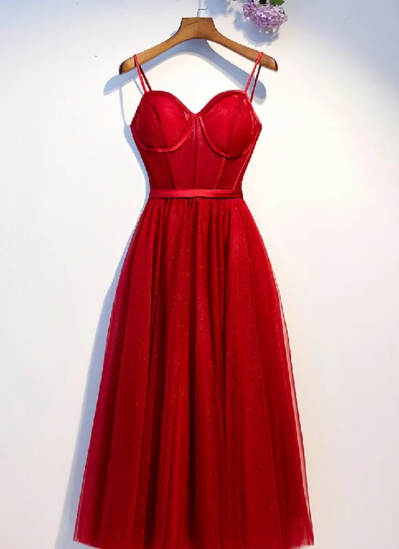 Dark Red Tulle Sweetheart Straps Wedding Party Dress, Red Homecoming Dress Prom Dress Tunics Wedding white