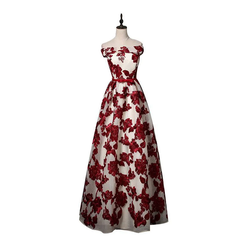 Elegant Women Flower Embroidered Pattern Portrait Evening Party Dress Tunics Distressed trendy
