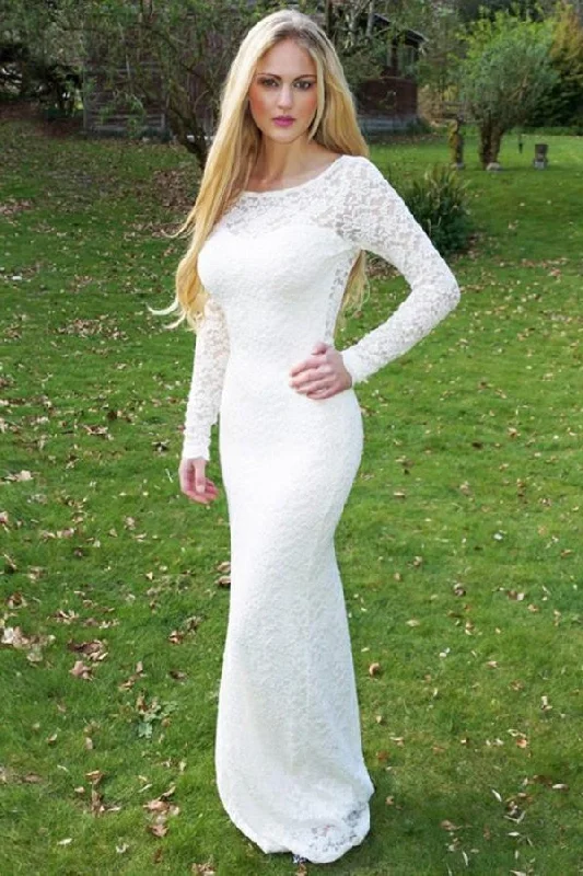 Formal Ivory Long Sleeves Long Sheath Lace Prom Dress Wedding Party Dress Tunics Occasion special