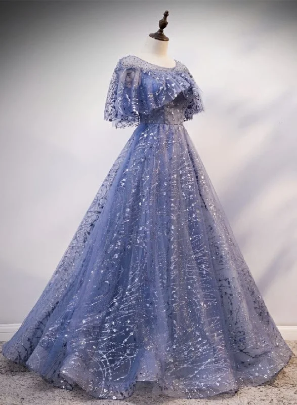 Glam Blue Off Shoulder Lace-up Long Evening Dresss Party Dress, Blue Wedding Party Dress Prom Dresses Tunics Stylish elegant