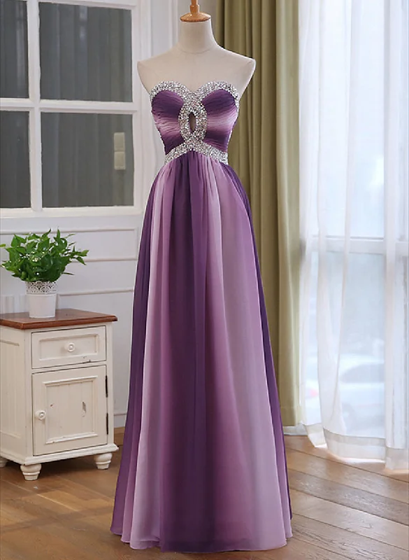 Gradient A-line Sweetheart Wedding Party Dress, Beaded Chiffon Long Prom Dress Tunics Solid Classic