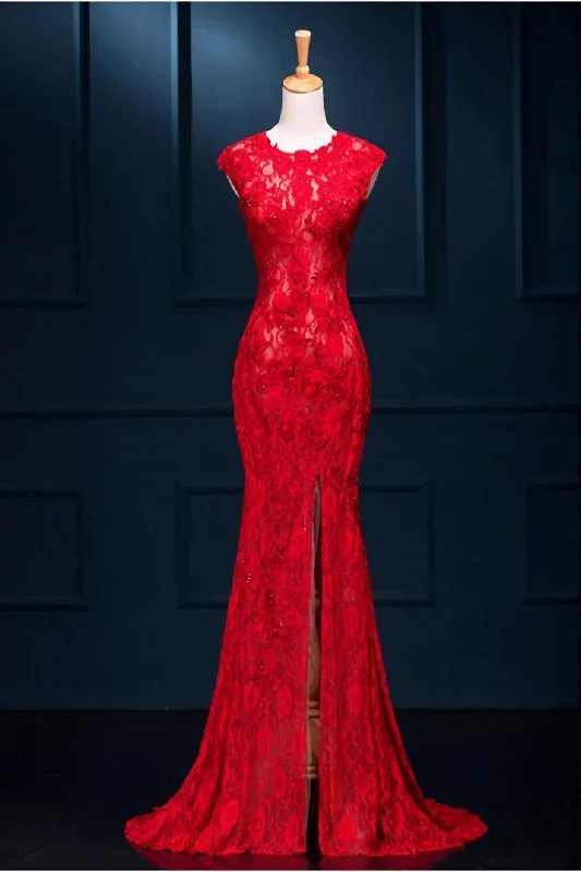 Lace Mermaid Slit Wedding Party Dress, Charming Formal Gown Tunics Recommended stylist