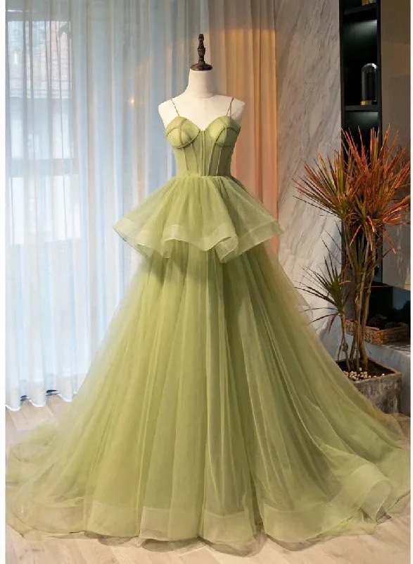 Light Green Tulle Layers Ball Gown Wedding Party Dress, Long Evening Dress Prom Dress Tunics Running lightweight