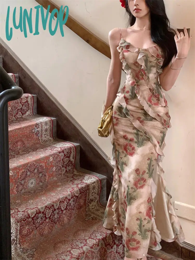 Lunivop Spaghetti Strap Elegant Women Summer Dress Sleeveless Casual Slim Vintage Bodycon Vestidos Female Clothes Party Dresses Robe Cowl Neckline Elegant