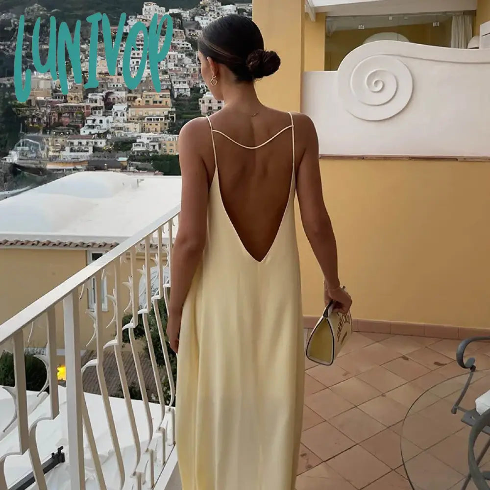 Lunivop Summer Sexy Open Back Sleeveless Slip Maxi Dress Cut Out Club Party Dresses Holiday Elegant Outfits Satin Vestido Summer Dress Tunics Exclusive limited