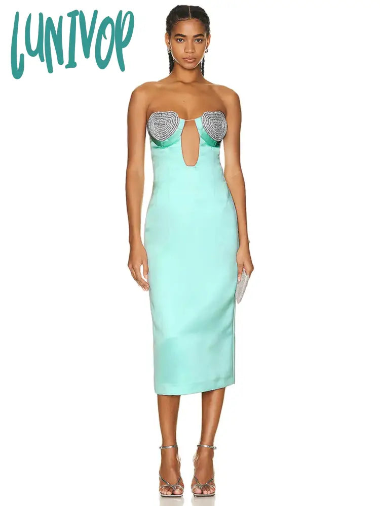 Lunivop Women Elegant Luxury Sexy Strapless Backless Rhinestone Diamonds Bodycon Bandage Dress Vestidos De Fiesta Cocktail Party Dresses Tunics Chic fashionable
