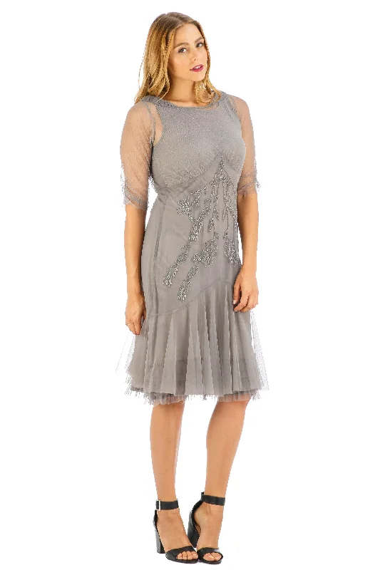 Mia Vintage Style Party Dress in Stone by Nataya Tunics Satin smooth