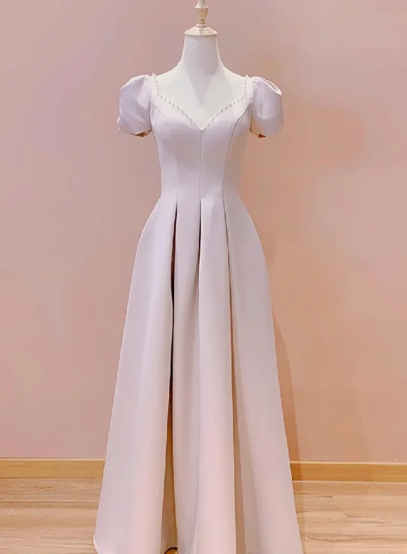 Pink Sweetheart Short Sleeves Floor Length Party Dress, Pink Wedding Party Dresses Tunics Fleece cozy
