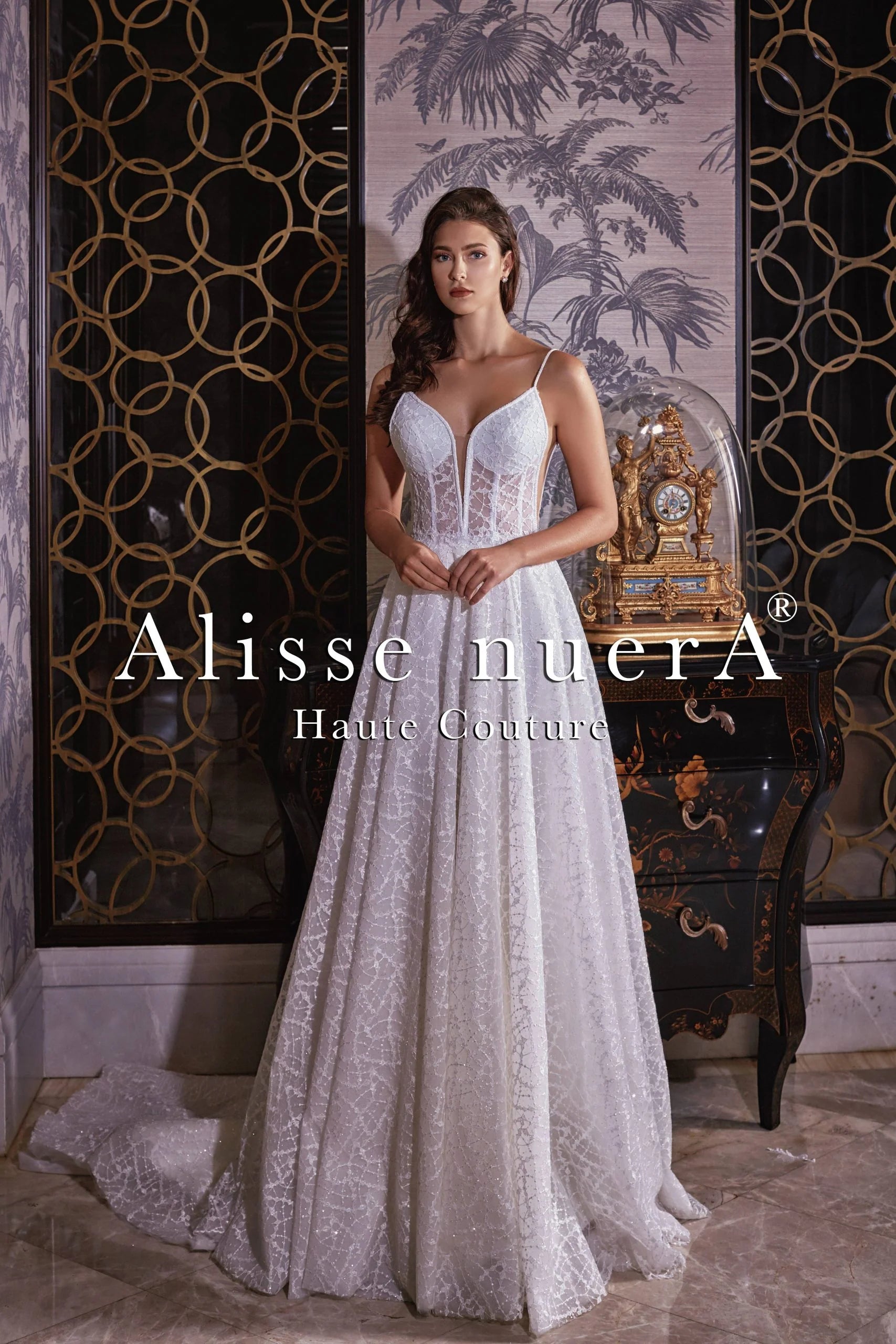 Plunging Spaghetti Strap Shimmering Tulle A Line Bridal Party Dress Chiffon Maxi Beach