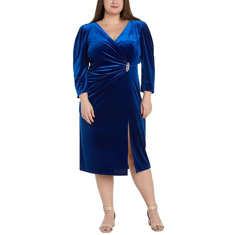 R&M Richards Womens Plus Velvet V-Neck Cocktail And Party Dress Tunics Evening elegant