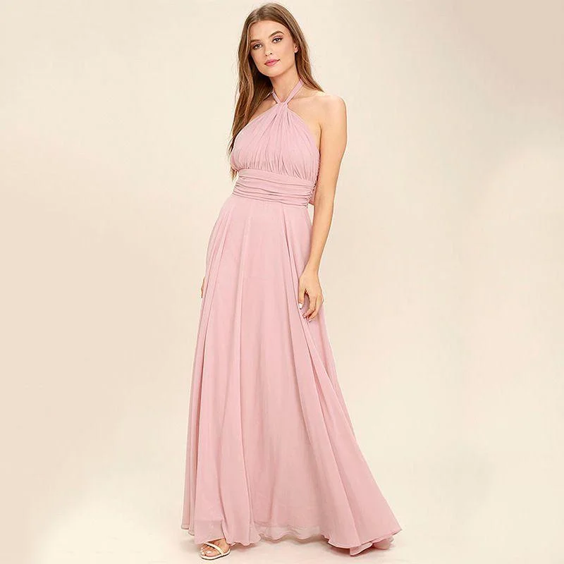 Sexy Solid Color Chiffon Backless Halter Pattern Party Dress Tunics Sophisticated sleek