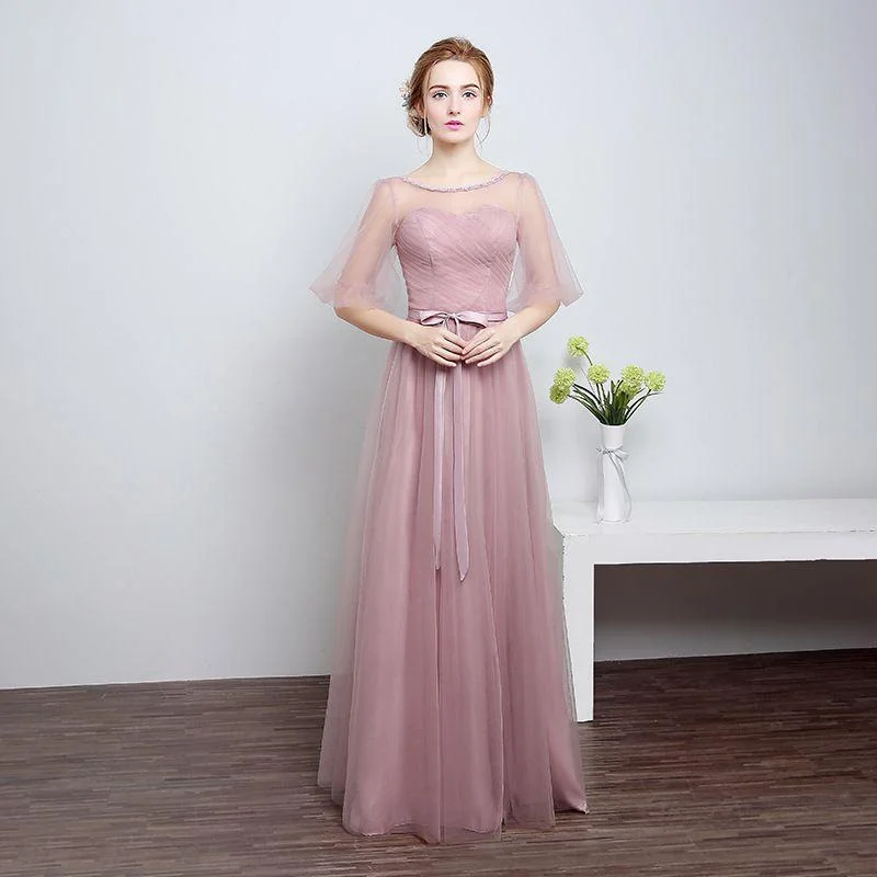 Simple Cameo Color Floor Length Ribbon Sash Bridesmaid Party Dress Tunics Ceremony elegant