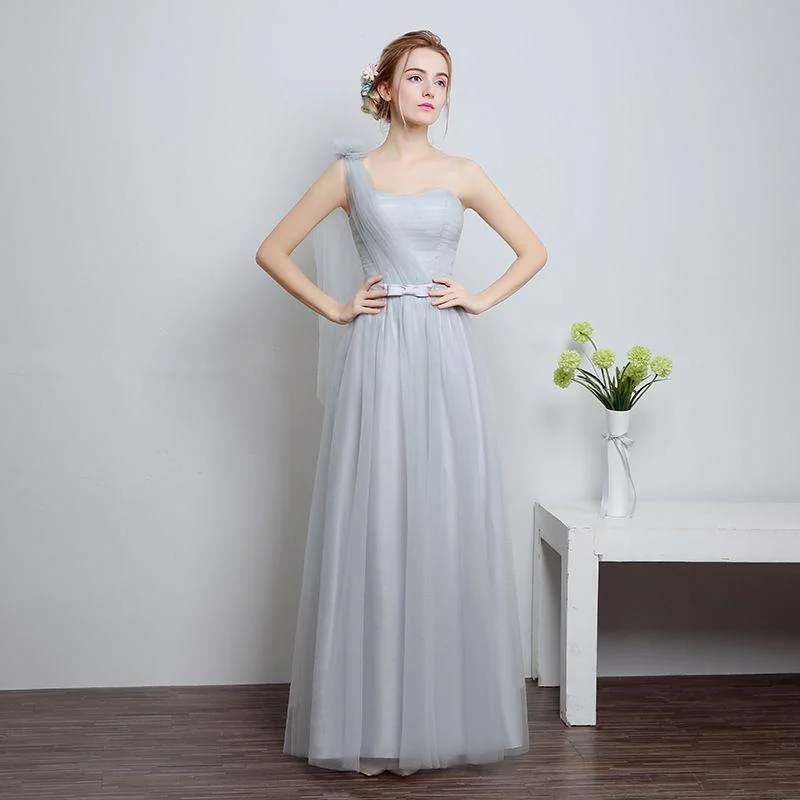 Simple Grey Color Floor Length Ribbon Sash Bridesmaid Party Dress Tunics Occasion special