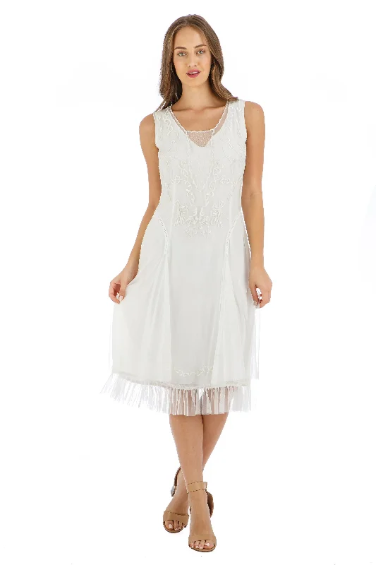 Tara Vintage Style Party Dress in Ivory by Nataya Tunics Corduroy durable