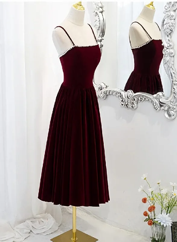 Wine Red Velvet Short Simple Wedding Party Dress, Dark Red Homecoming Dresses Tunics Evening elegant