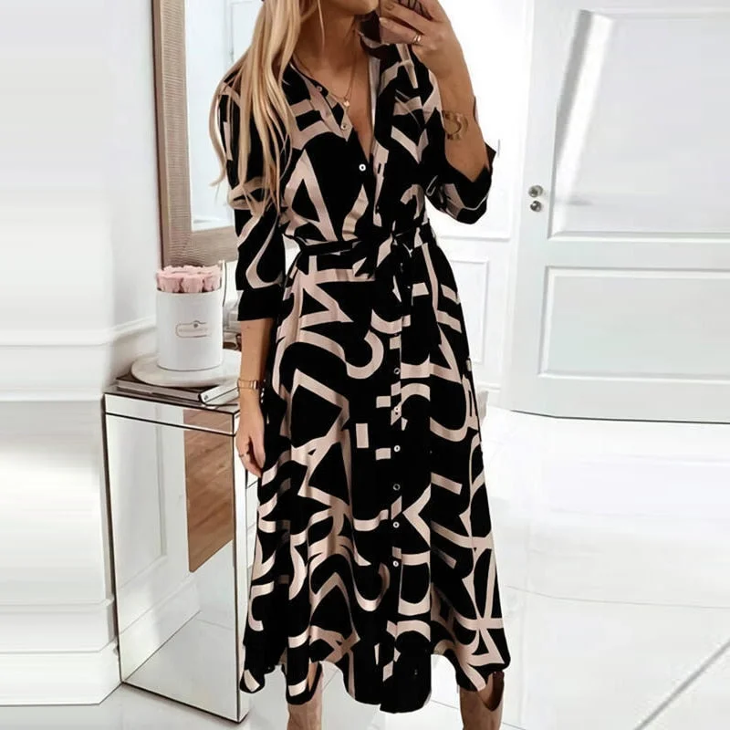 Women Retro Classic Check Print Tie-Up Dress Fashion Turn-Down Collar Midi Dress Casual Long Sleeve Button Party Dress With Belt Tunics Exclusive limited