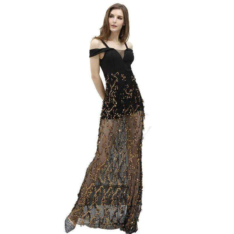 Women Sexy See-through Mesh Patchwork Shiny Sequin Party Dress Tunics Modern contemporary