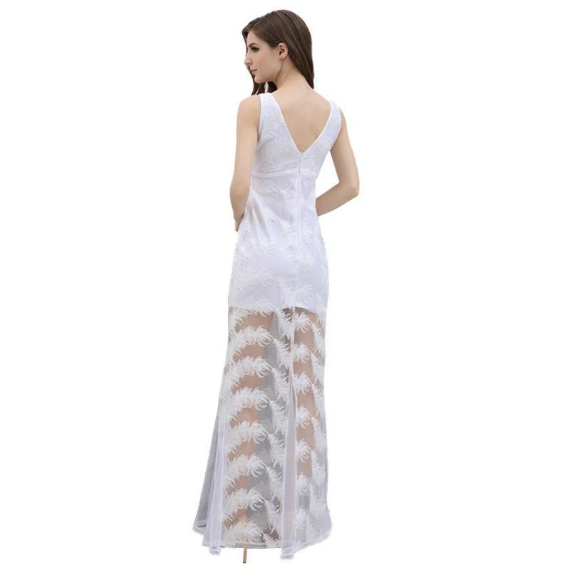 Women Unique Feather Embroidered Solid Color Sleeveless Party Dress Tunics Fall fleece