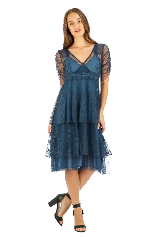 Zoey Vintage Style Party Dress in Indigo by Nataya sweetheart Neckline Romantic