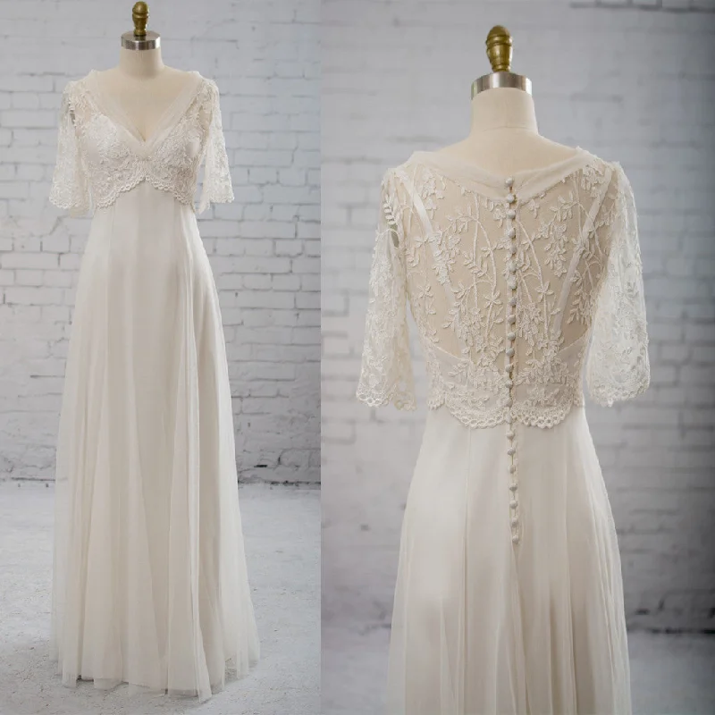 Vantage Half Sleeve V-Neck Elegant See Through Wedding Party Dresses, WD0037 Tunics Favorite customer