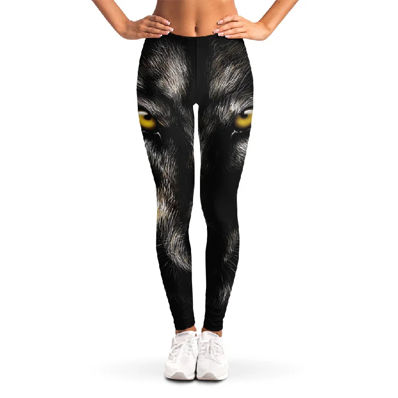 Black Wolf Portrait Print Women's Leggings Cozy Textured Workout Leggings