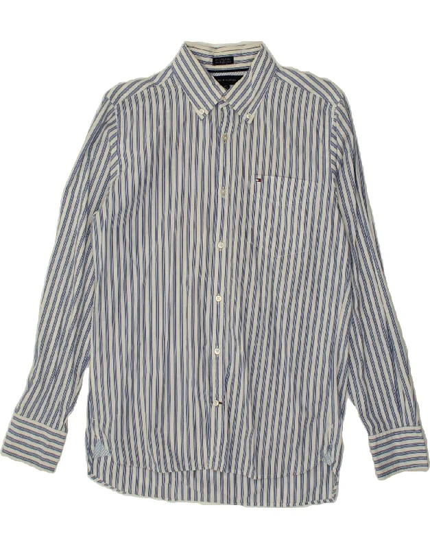 TOMMY HILFIGER Mens Custom Fit Shirt Size 14 1/2 Small Blue Striped Wool Fabric Cashmere Fabric Tweed Fabric