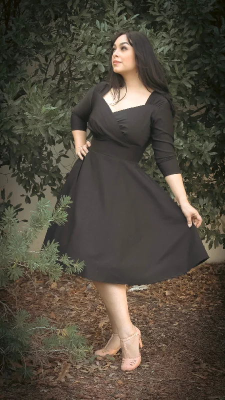 Black 1940s Vintage Inspired Circle Dress w/ Pockets Tunics Mesh breathable