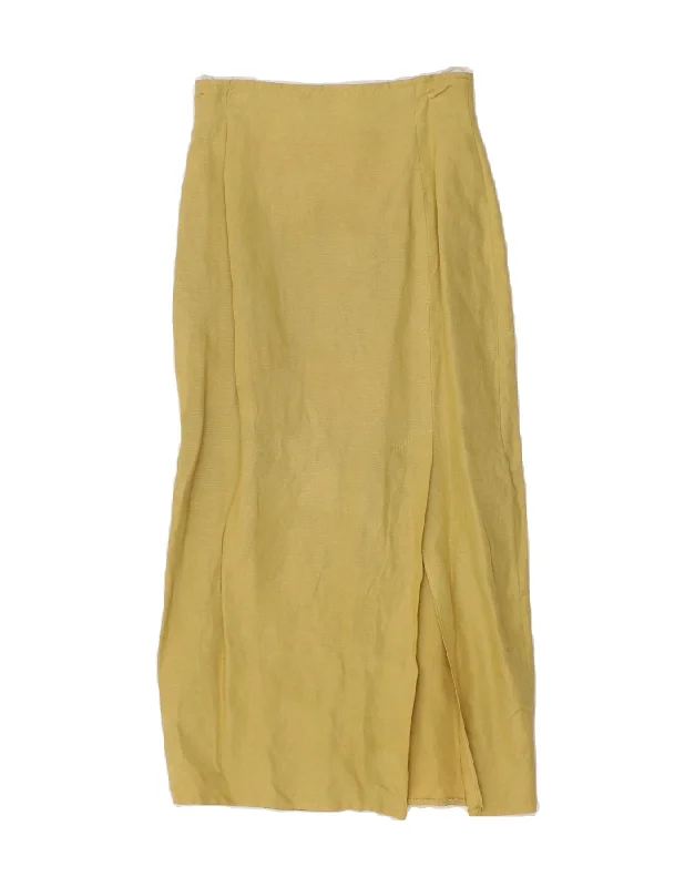 VINTAGE Womens Maxi Skirt UK 10 Smal W26  Yellow Linen maxi skirt elegant
