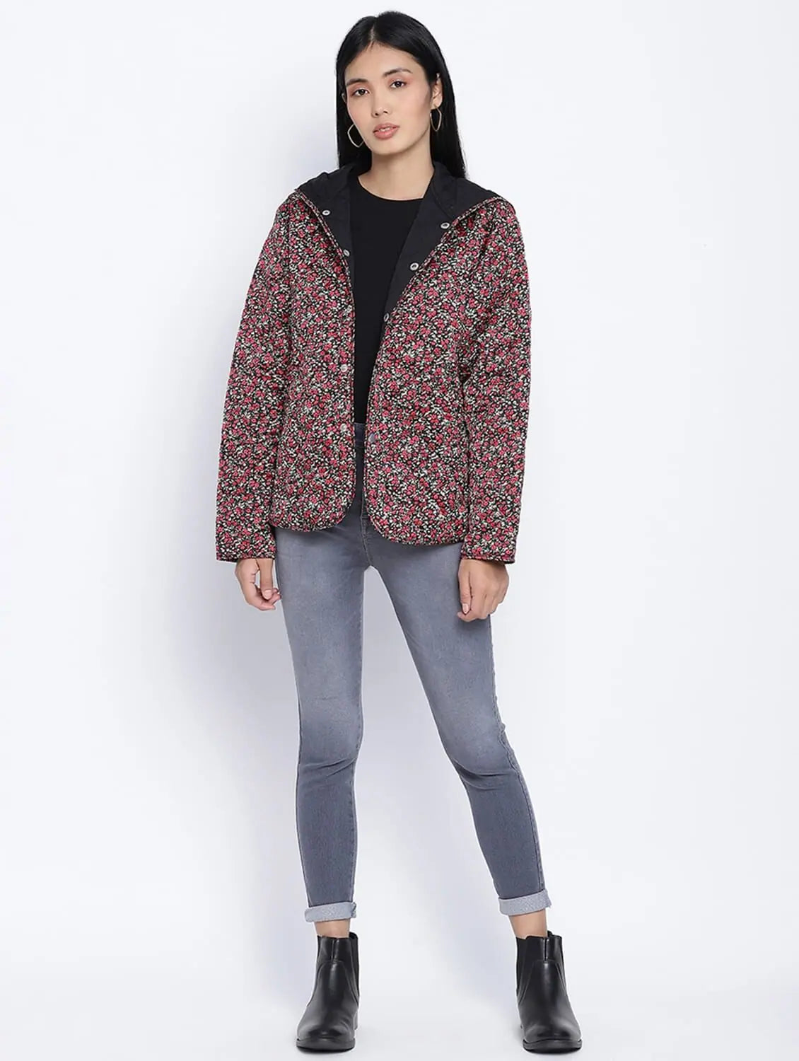 Women Printed Multi Collared Neck Full Sleeve Jacket Trench Coat Raincoat Waterproof Jacket