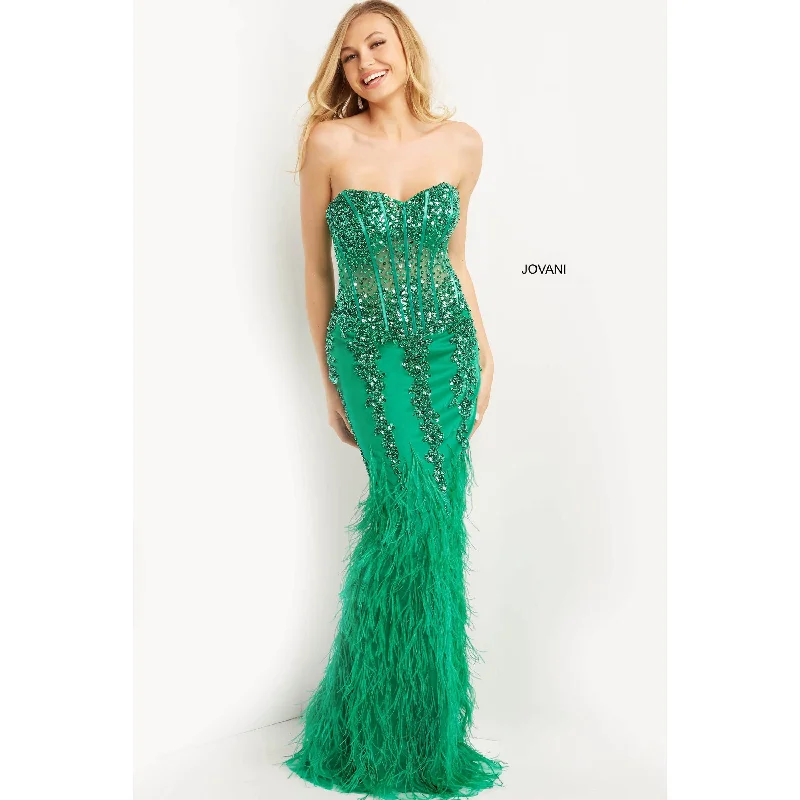 Jovani Emerald Embellished Sweetheart Neck Prom Dress 08142